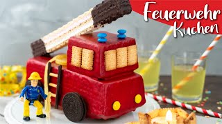 Feuerwehrauto Kuchen  einfaches Rezept für coole Feuerwehr Torte [upl. by Enwahs]