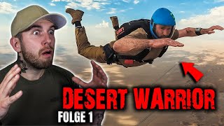 FALLSCHIRM DROP OFF in der WÜSTE Desert Warrior Folge 1  Kuni reagiert [upl. by Hpesoj602]