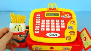 McDonalds Toy Cash Register and Happy Meal unboxing and playing [upl. by Lewiss]