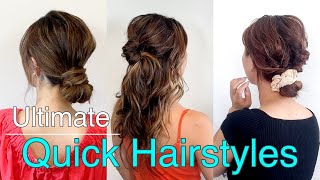 Ultimate Quick Hairstyle HowTo Video  Updo HalfUp HalfDown Loose Updo No Hair Pins Required [upl. by Ahsenhoj324]