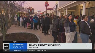 Crowds converge before stores open at Wrentham Outlets for Black Friday shopping [upl. by Rayham]