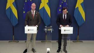 Ny strategi för invandring och frivillig återvandring – presskonferens med SD och regeringen [upl. by Aleafar]