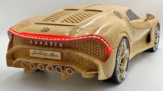 Masterpiece Wood Sculpture Unique Wooden Version of the Bugatti La Voiture Noire [upl. by Akla]