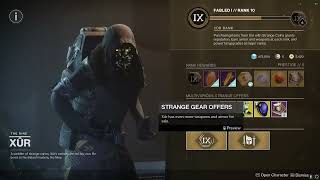 SUNSHOT  TRAVELERS CHOSEN CATALYST AT XUR XUR EXOTICS  WEEKLY INVENTORY  DESTINY 2 [upl. by Xonel74]