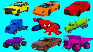 Learning Vehicles Colors with Spiderman Car and Truck Compilation Cartoon for Kids [upl. by Janeva]