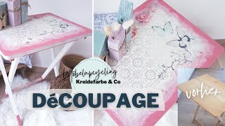 DIY  Tisch Makeover mit Decoupage im Shabby Chic  Möbel streichen mit Kreidefarbe [upl. by Romona656]