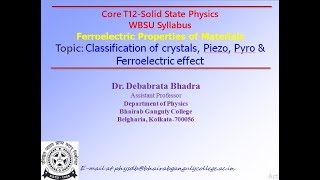 Classification of crystals Piezo Pyro amp Ferroelectric effect [upl. by Kcolttam]