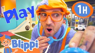 Blippis Indoor Playground Pretend Play  1 HOUR OF BLIPPI  Educational Videos for Kids [upl. by Nara]