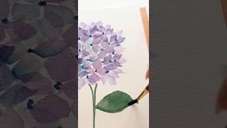 Easy watercolour hydrangea with a flat brush 💙💜 painting art watercolorflowers [upl. by Home]