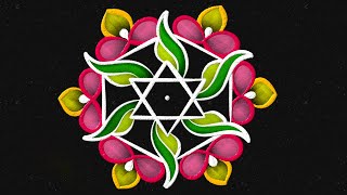 Beautiful rangoli with 53 dots🌷simple kolam designs  traditional muggulu  daily flower rangoli [upl. by Winne]