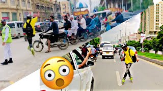 Inline DanGer Skating Public React😳👀 pakistan Road stunts  Sameerskater [upl. by Lassiter]