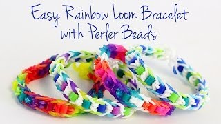 Easy Rainbow Loom Bracelet with Perler Beads Tutorial [upl. by Ttezil375]