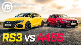 Audi RS3 Sportback vs MercedesAMG A45S £60k 400bhp 4x4 hyperhatch showdown  Top Gear [upl. by Akehsay]