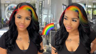 Rainbow Patch Wig 🌈  How To Neon Colors on Black Hair 💪🏾  Nadula Hair [upl. by Gilba372]