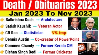 Obituaries 2023 Current Affairs  Jan To Nov 2023 Famous Person Death  चर्चित निधन 2023 [upl. by Ermeena]