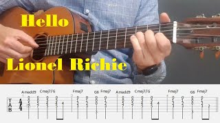 Hello  Lionel Richie  Fingerstyle Guitar Tutorial Tab [upl. by Aowda588]