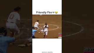 Friendly fire😂💀 mlb baseball softball sports worldseries playoffs funny headshot fire [upl. by Rednasyl]