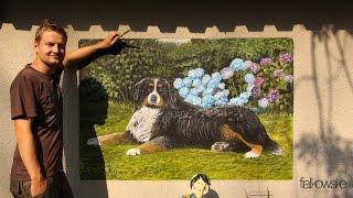 4 Illusionsmalerei  Wandmalerei  mural  Berner Sennenhund Lucky 2015  Einen Hund malen [upl. by Aunson]