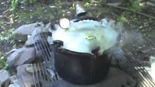 Pressure canning outdoors with a camp fire part 2 [upl. by Samuelson]