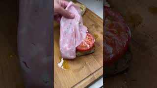 🇮🇹 Mortadella sandwich with mozzarella 🇮🇹 food sandwich cooking panini baguette [upl. by Sakhuja]