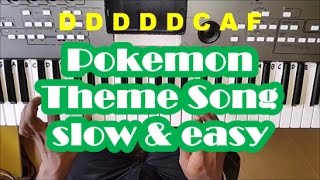 Pokemon Theme Song SLOW Easy Piano Tutorial [upl. by Bevvy503]