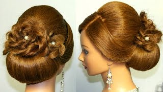 Bridal hairstyle for long hair updo tutorial with braided flowers [upl. by Aitenev]