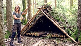 Building A Bushcraft Shelter in the Woods [upl. by Llecram]