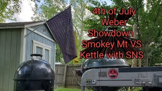 Happy 4th of July Weber Showdown Smokey Mountain vs Kettle with Slow n Sear [upl. by Rakso811]