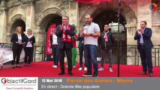 Revivez la fête populaire pour Nîmes Olympique en direct du parvis des Arènes à Nîmes [upl. by Horsey706]