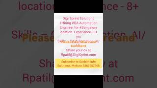 Digi Sprint Solutions Hiring QA Automation Engineer qaautomation testingjobs [upl. by Evelc416]