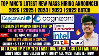 🔥Big MNCs New Mass Hiring Announced  Capgemini Cognizant Tech Mahindra Intel PwC Wipro Hiring [upl. by Esac742]