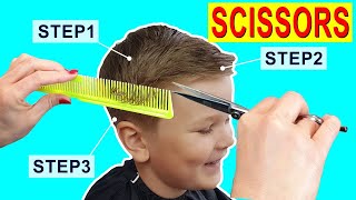 SCISSOR HAIRCUT TUTORIAL  HOW TO CUT BOYS HAIR AT HOME [upl. by Telocin]