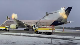 Deicing of Lufthansa Airbus A350941 at Munich Airport  11 December 2022 [upl. by Aicenev]