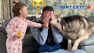 Adorable Baby amp Husky Do Everything They Can To Stop Dad From Crying😭💔 CUTEST VIDEO EVER [upl. by Tselec928]