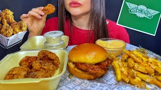 ASMR WINGSTOP FAST FOOD  EATING CHICKEN BURGER  CHEESE FRIES MUKBANG [upl. by Yeznil]