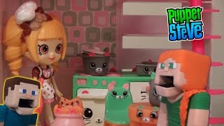 Shopkins Kitty Kitchen Bedroom Happy Places Playset pt 3 Unboxing Review w Puppet Alex Steve [upl. by Gery]