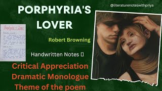 Porphyrias Lover  Dramatic Monologue by Robert Browning  literaturenoteswithpriya8120 [upl. by Nnylannej]