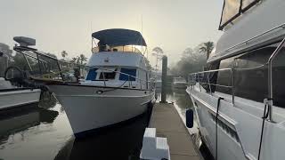 Boating 101 first Solo boat docking 37’ Single screw Trawler Boat docking with bow thruster [upl. by Gorrian]