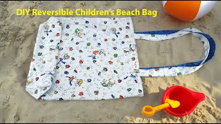 How to Sew a Reversible Childrens Beach Bag Fun DIY Tutorial Book Bag Tote Bag [upl. by Roda]