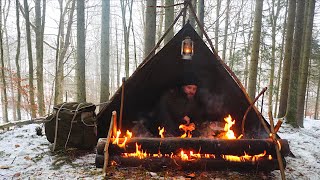 Solo Winter Bushcraft Trip  Old School Camping and Cooking  Sleeping in a Wool Blanket [upl. by Adnam605]