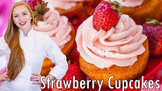 EASY Strawberry Cupcakes Recipe  with Strawberry Buttercream [upl. by Ahsiyk460]