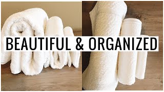 Marie Kondo KonMari Folding Bath Linens Towels BEAUTIFUL amp SPA LIKE  Andrea Jean Cleaning [upl. by Olsewski]