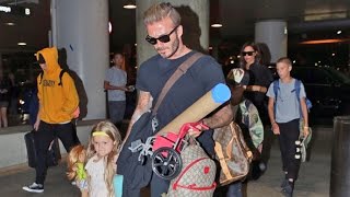 David And Victoria Beckham Head Back To London With The Kids [upl. by Annahpos]