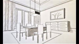 How to draw a dining room using two point perspective [upl. by Ener]