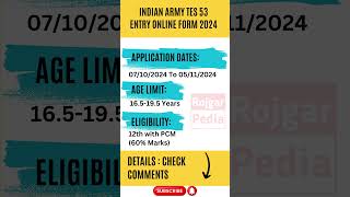 Indian Army TES 53 Entry Online Form 2024 shorts [upl. by Adnamaa]