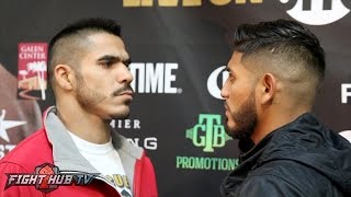 Jesus Cuellar amp Abner Mares have intense face off in Los Angeles 10 days before fight [upl. by Kcir]