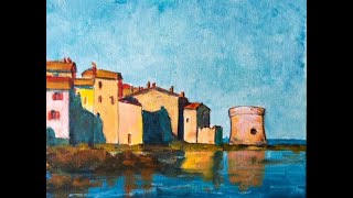 30MinutenMalerei faszinierendes La Ponche St Tropez  Acryl malen  Malkurs  Tutorial [upl. by Ahsekam]