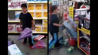 Niño hace gran berrinche y deja destrozos en supermercado [upl. by Norraf562]