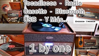 1 by one Tocadiscos  Radio FMAM  Casette  BluetoothY mucho más [upl. by Suqram]