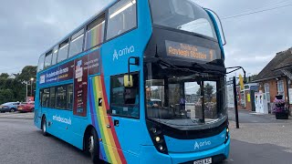 Arriva Herts amp Essex Southend Enviro 400 MMC 6507 SN66WJC on service 1 [upl. by Gurl612]